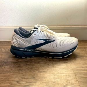 Brooks Mens Ghost 14 White Blue Running Shoes Sneakers Size 10.5 D